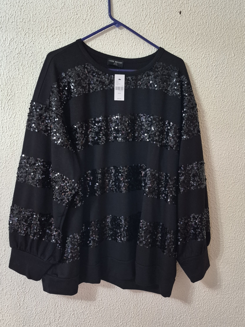 Lane Bryant Black Sequin Stripe Sweater